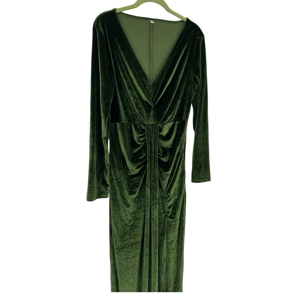 Elegant Green Velvet festival, Holliday Whimsygoth MIDI V Neck Dress SZ L - Picture 2 of 11
